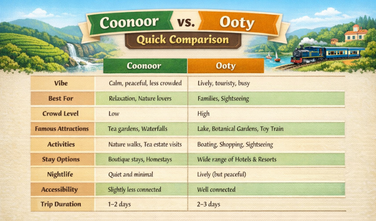 Difference between coonoor and ooty